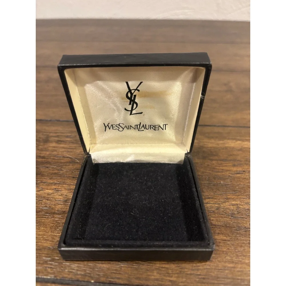 Vintage Yves Saint Laurent YSL Black Jewelry Box Gold Monogram Logo Replacement